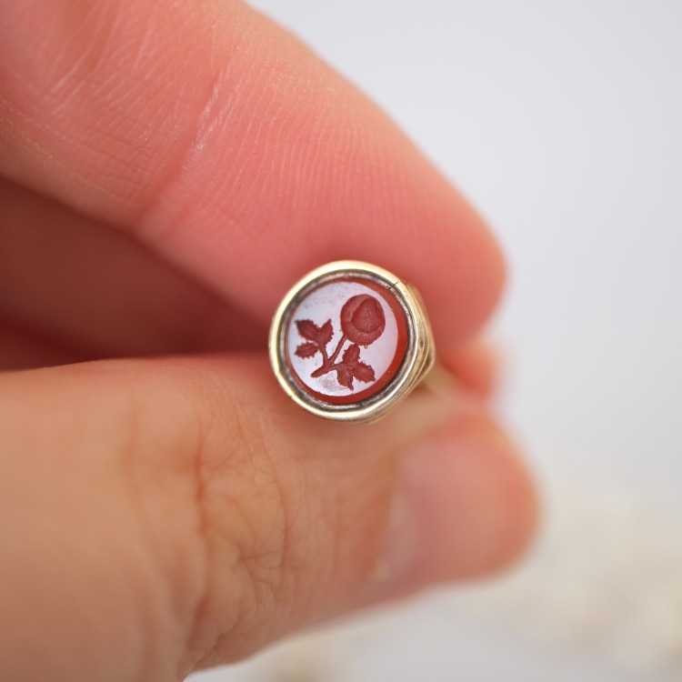 Victorian Fob Mühürden Gül Motifli Gümüş Kolye