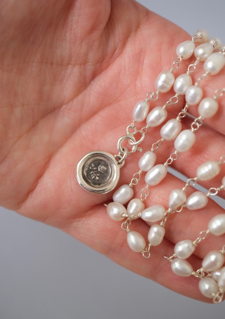 Victorian Fob Mühürden Gül Motifli Gümüş Kolye