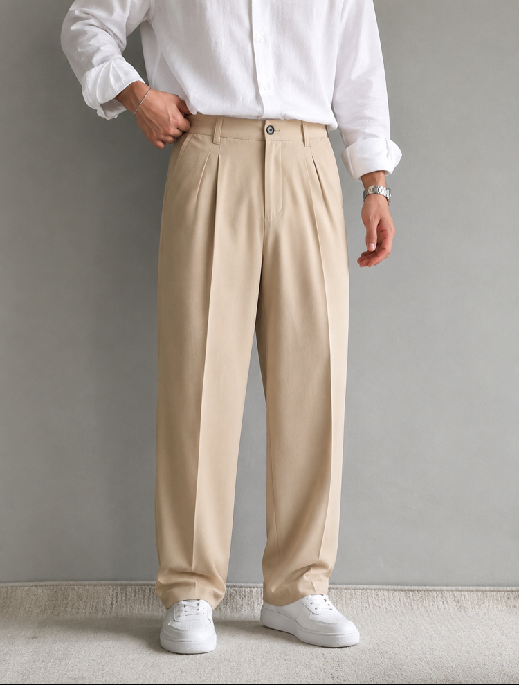 Bej Baggy Kumaş Premium Pantolon