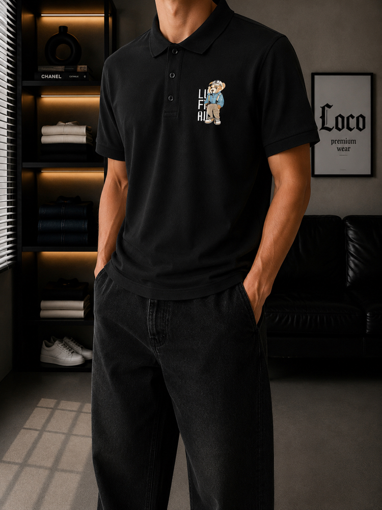Lufian Siyah Premium Polo Yaka Tshirt