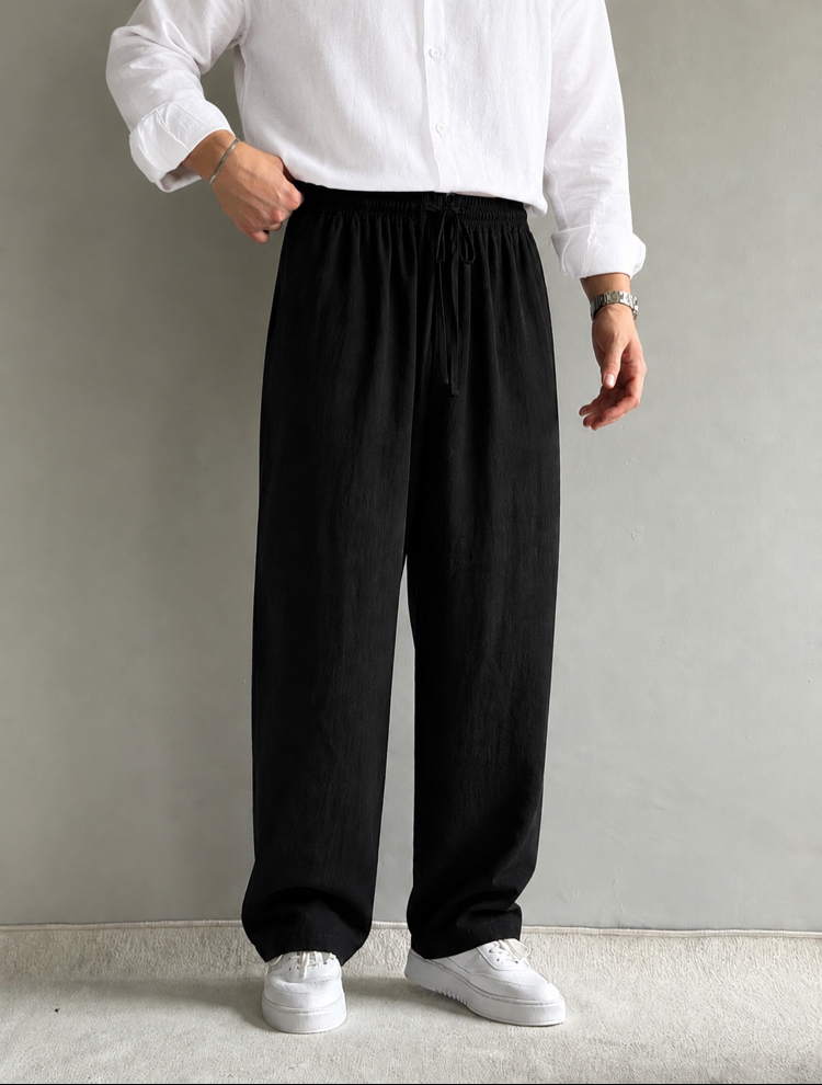 Siyah Oversize Keten Pantolon