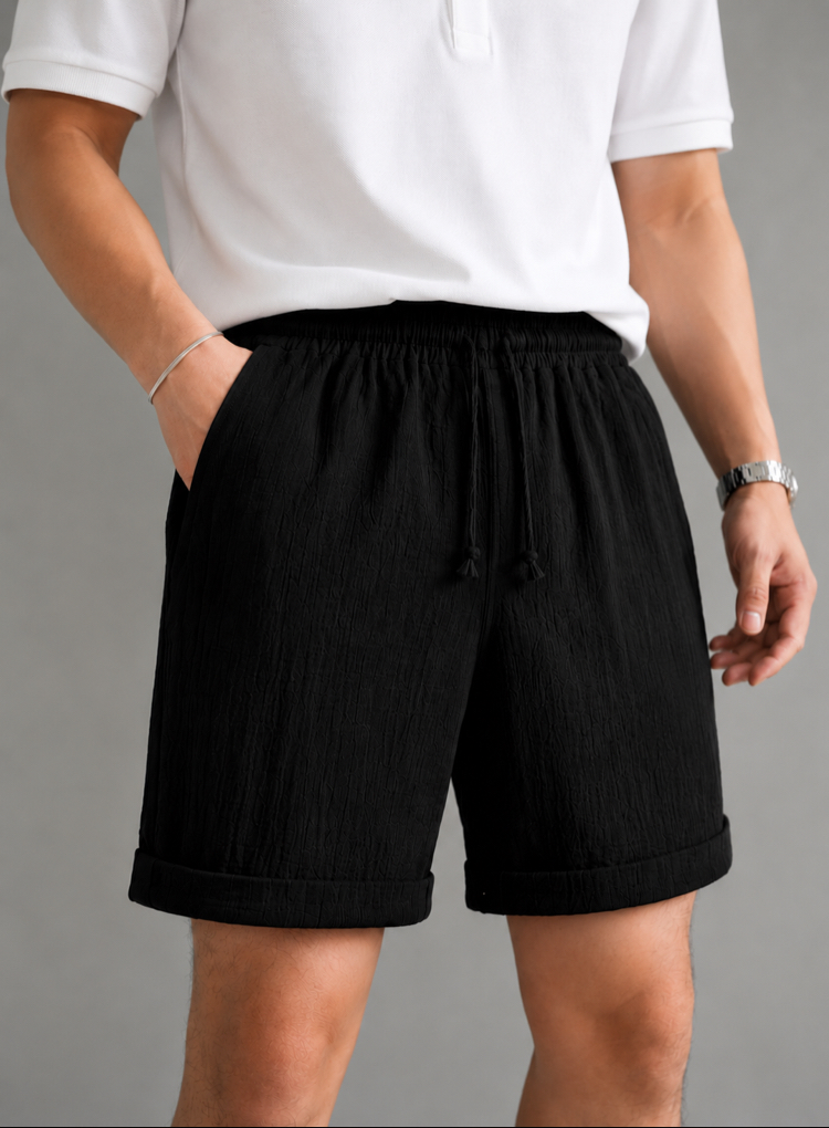 Siyah Oversize Keten Şort