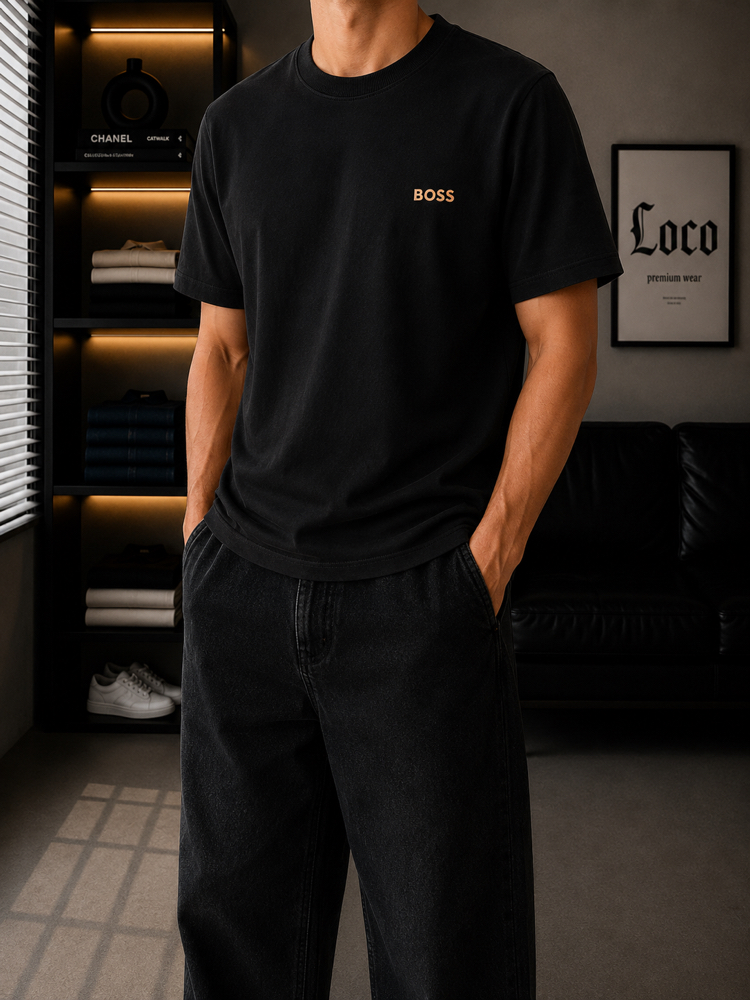 Boss Siyah Kalın Kumaş Oversize Tshirt
