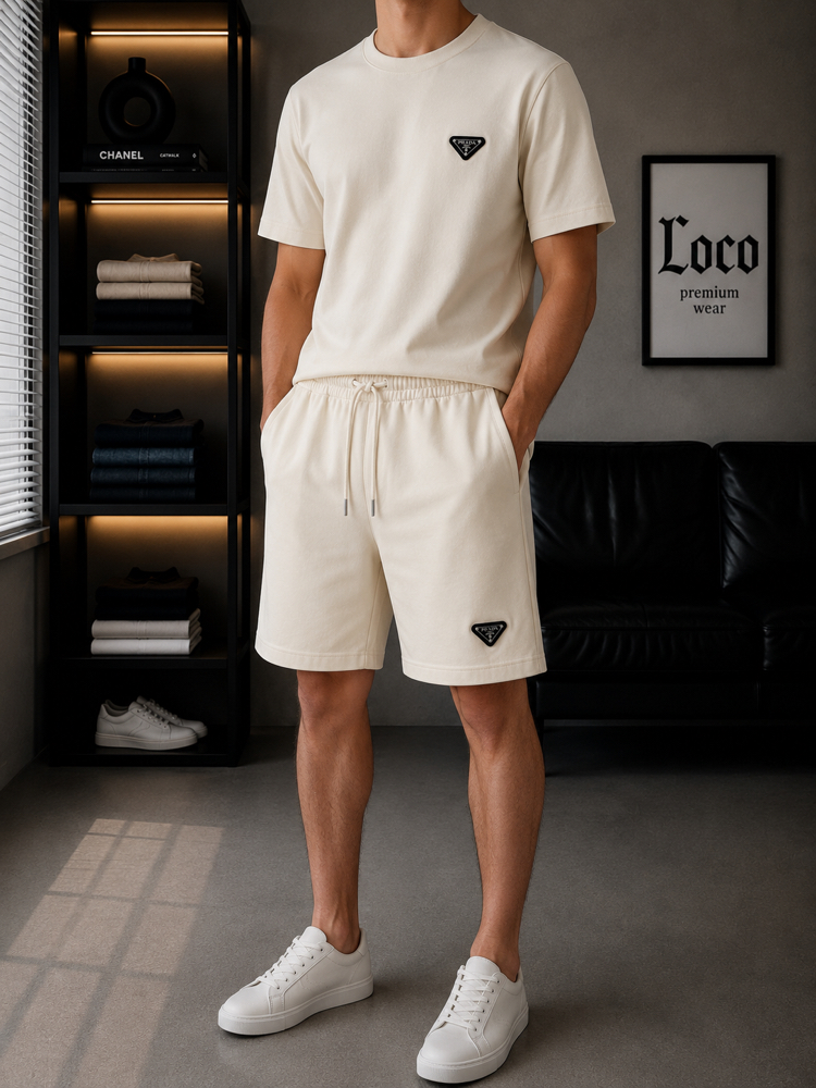 Prada Beyaz Şort + Tshirt Premium Takım