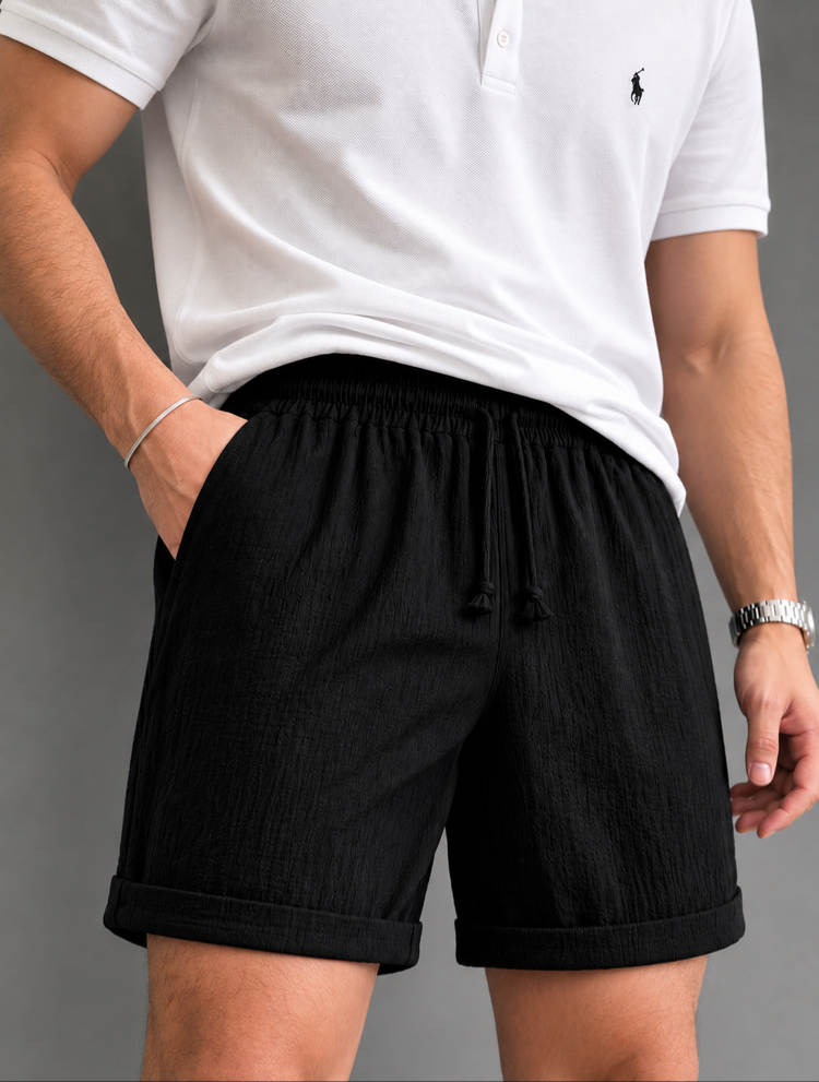 Siyah Oversize Keten Şort