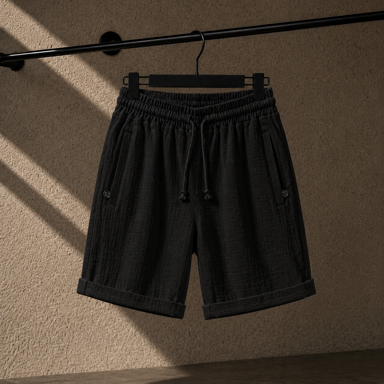 Siyah Oversize Keten Şort