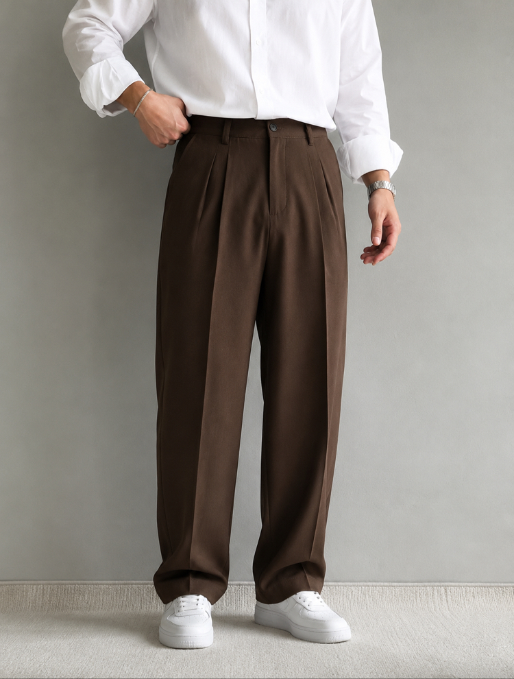 Kahverengi Baggy Kumaş Premium Pantolon