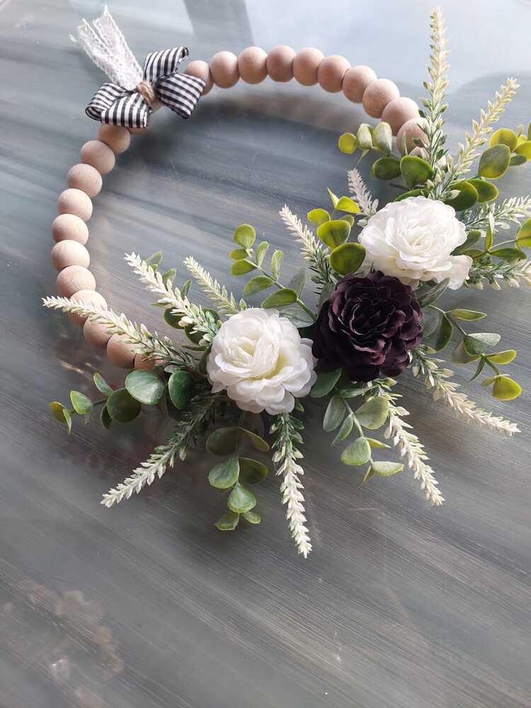 Ahşap Boncuklu Lavantalı Kapı Süsü 25 cm