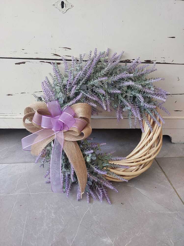 Lavanta Temalı Bambu Kapı Süsü 35 cm