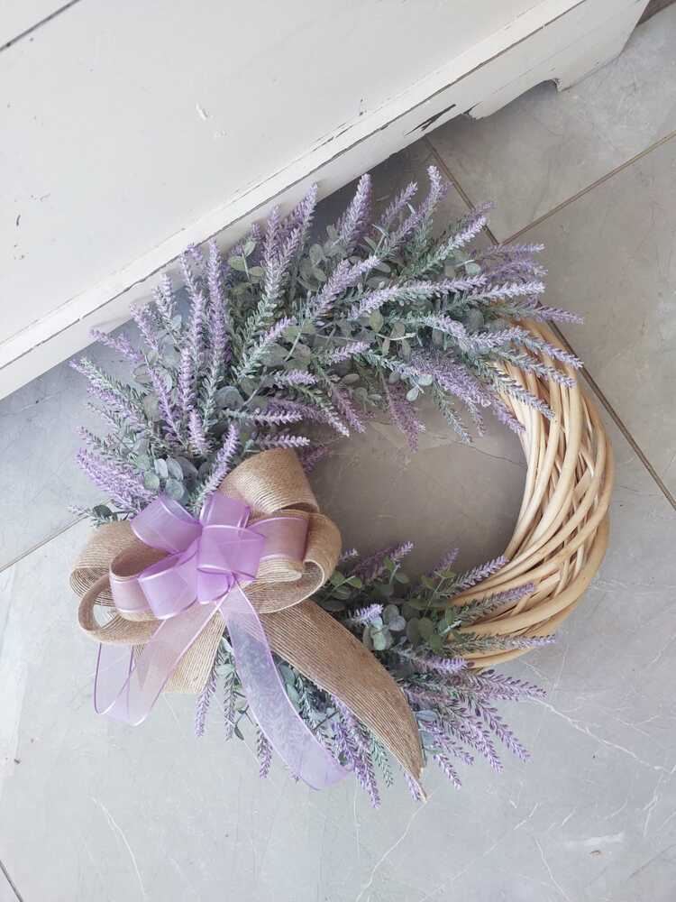 Lavanta Temalı Bambu Kapı Süsü 35 cm