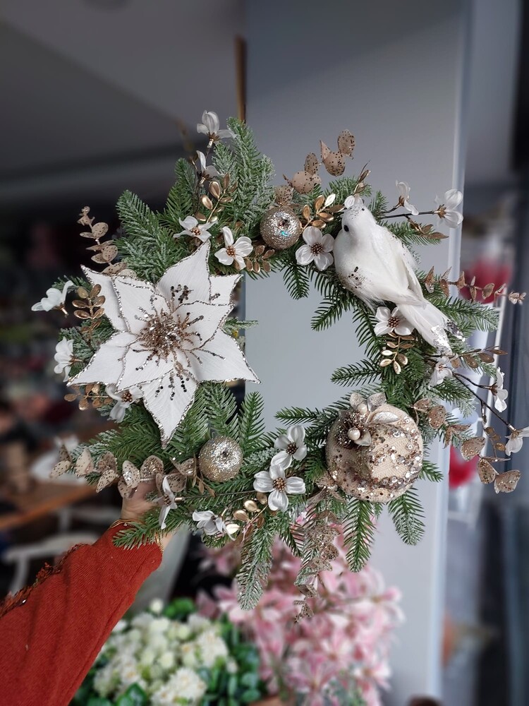 Beyaz Kuş  Temalı  Kapı Süsü  60 cm 
