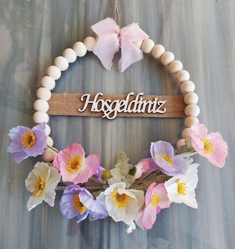 Rosary Kapı Süsü  Gelincik Temalı Ahşap Boncuklu 30 cm