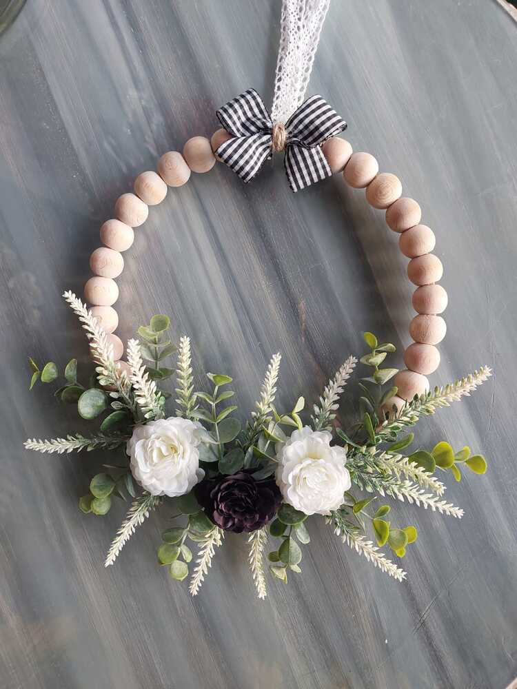 Ahşap Boncuklu Lavantalı Kapı Süsü 25 cm