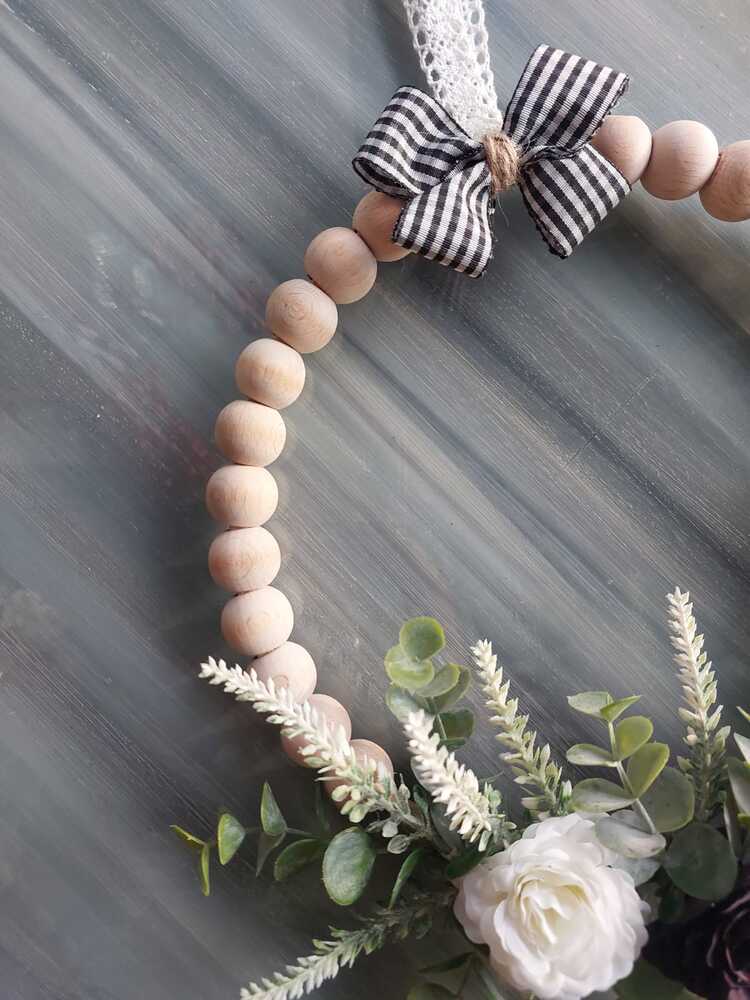 Ahşap Boncuklu Lavantalı Kapı Süsü 25 cm