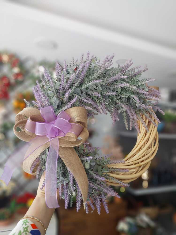 Lavanta Temalı Bambu Kapı Süsü 35 cm
