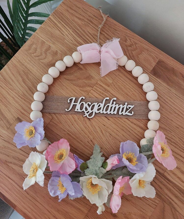Rosary Gelincikli Set, Kapı  Süsü ve Sepet, Çelenk, Gelincik