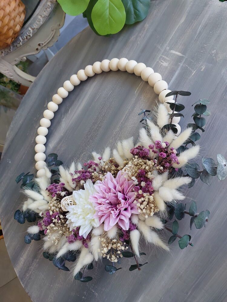 Yıldız  Çiçekli Ahşap  Boncuklu Kapı Süsü 35 cm