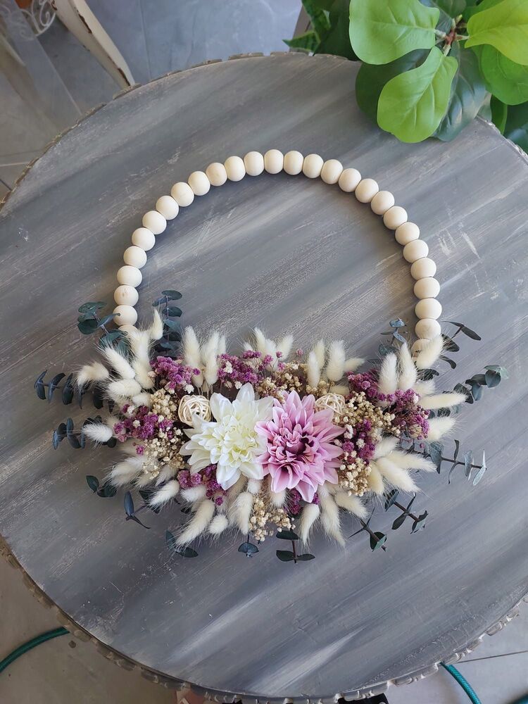 Yıldız  Çiçekli Ahşap  Boncuklu Kapı Süsü 35 cm