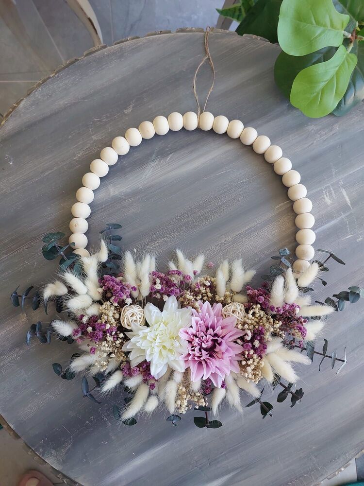 Yıldız  Çiçekli Ahşap  Boncuklu Kapı Süsü 35 cm