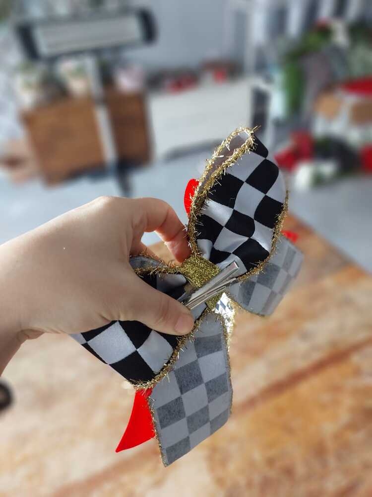 Damalı Fiyonk 20 cm Damalı ve Kırmızı Kadife