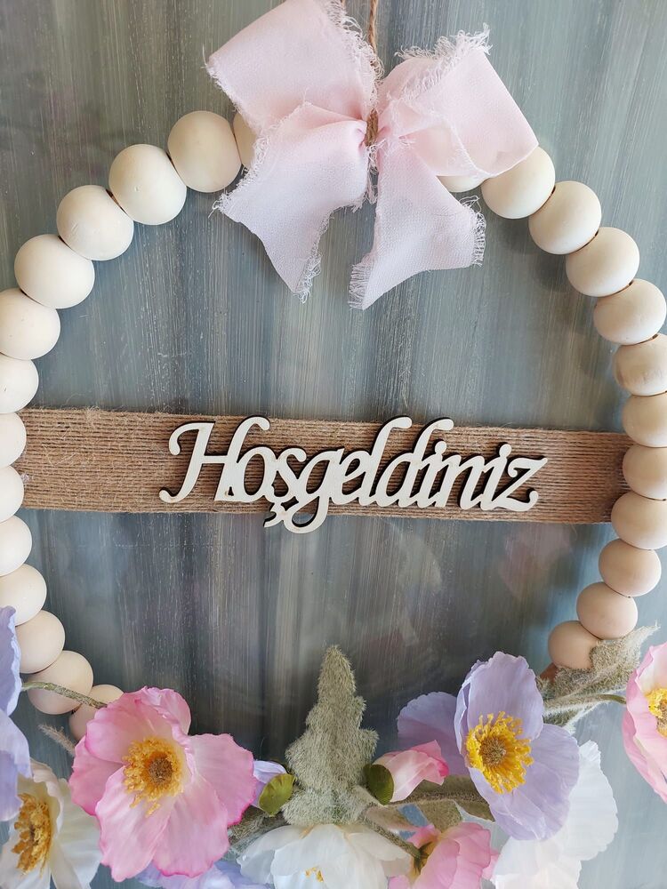 Rosary Kapı Süsü  Gelincik Temalı Ahşap Boncuklu 30 cm