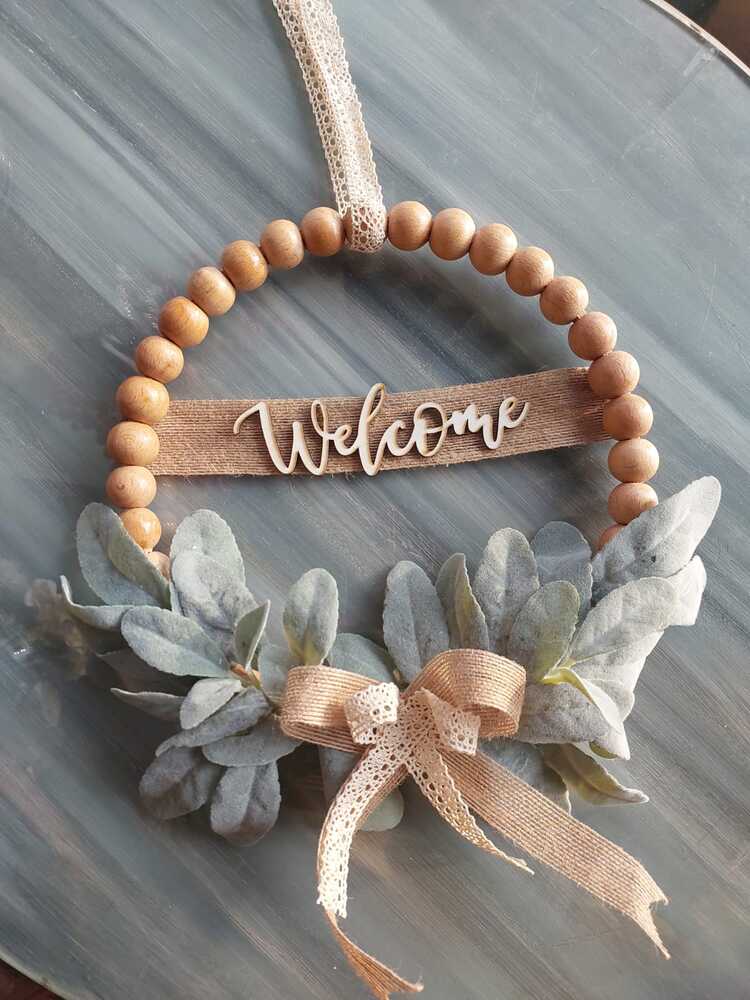 Ahşap Boncuklu Kuzu Kulaklı Kapı Süsü 28 cm