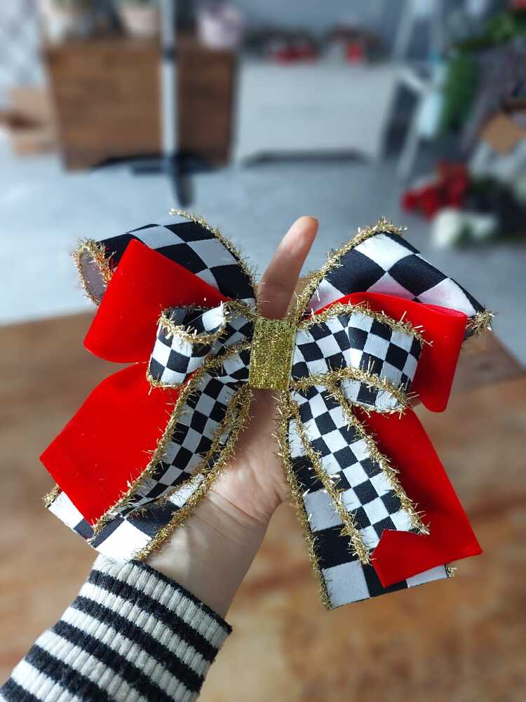 Damalı Fiyonk 20 cm Damalı ve Kırmızı Kadife