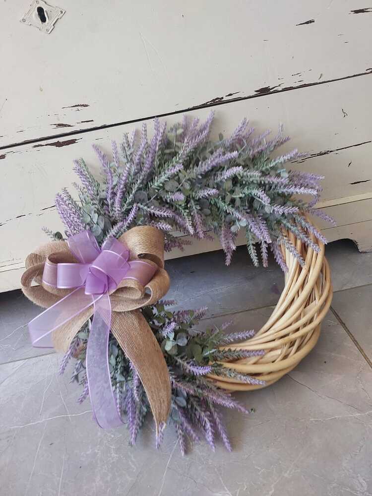 Lavanta Temalı Bambu Kapı Süsü 35 cm