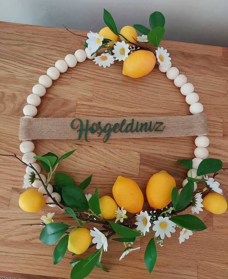 Limonlu Ahşap Boncuklu Kapı Süsü