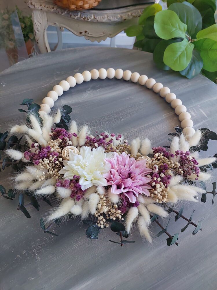Yıldız  Çiçekli Ahşap  Boncuklu Kapı Süsü 35 cm