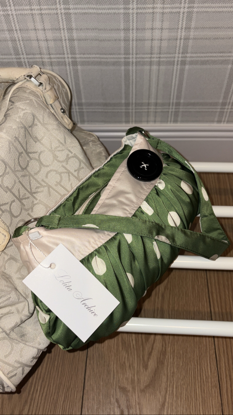 Olive Satin Button Bag