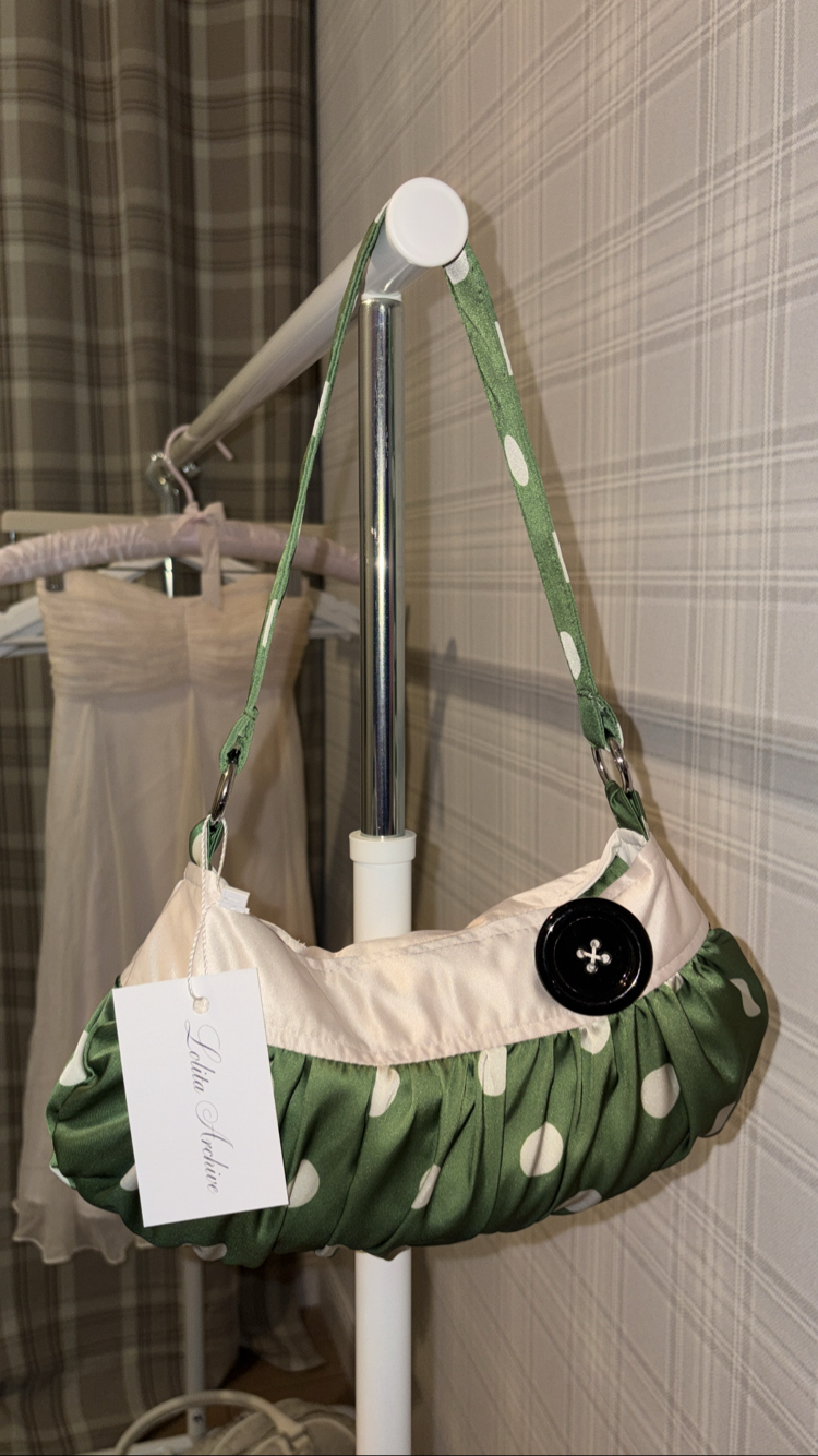 Olive Satin Button Bag