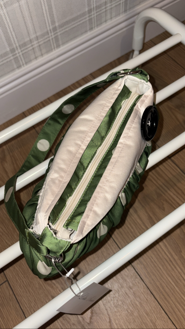 Olive Satin Button Bag