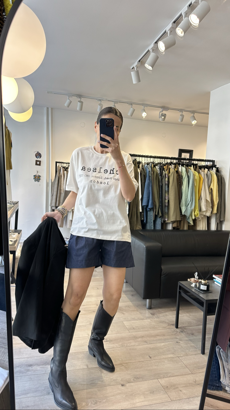 Bel Lastikli Denim Şort