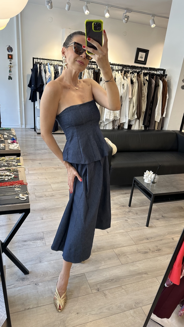 Likralı Denim Büstiyer