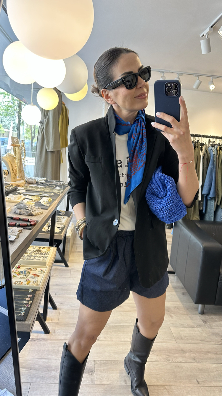 Bel Lastikli Denim Şort