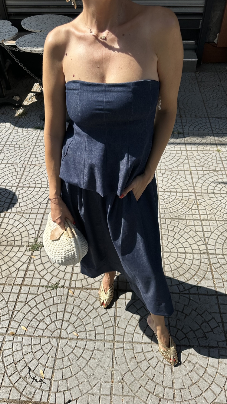 Likralı Denim Büstiyer