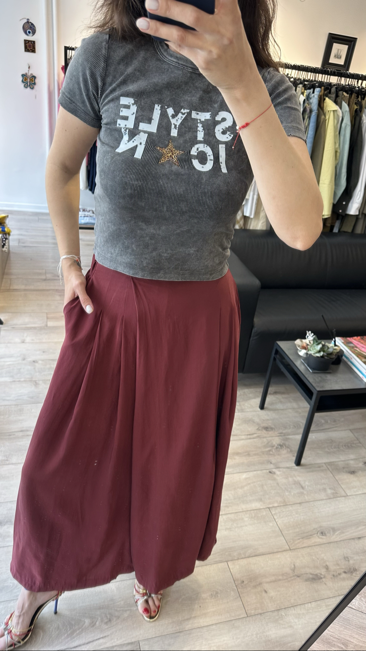 Bel Lastikli Bordo Pantolon