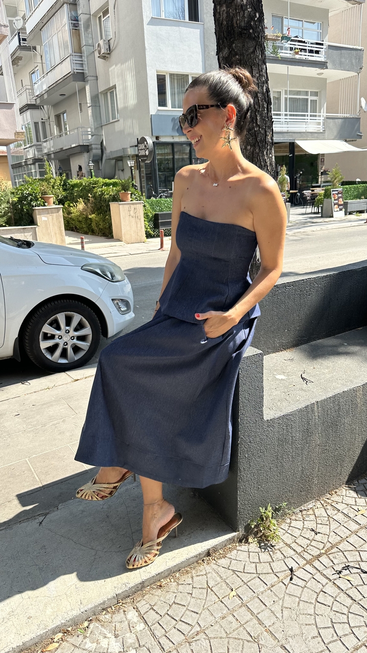 Likralı Denim Büstiyer