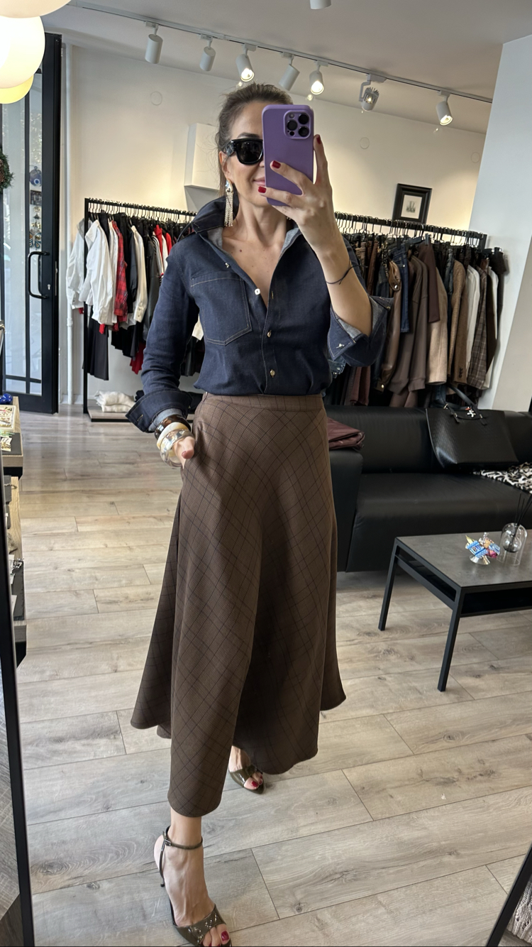Likralı Slim Denim Gömlek