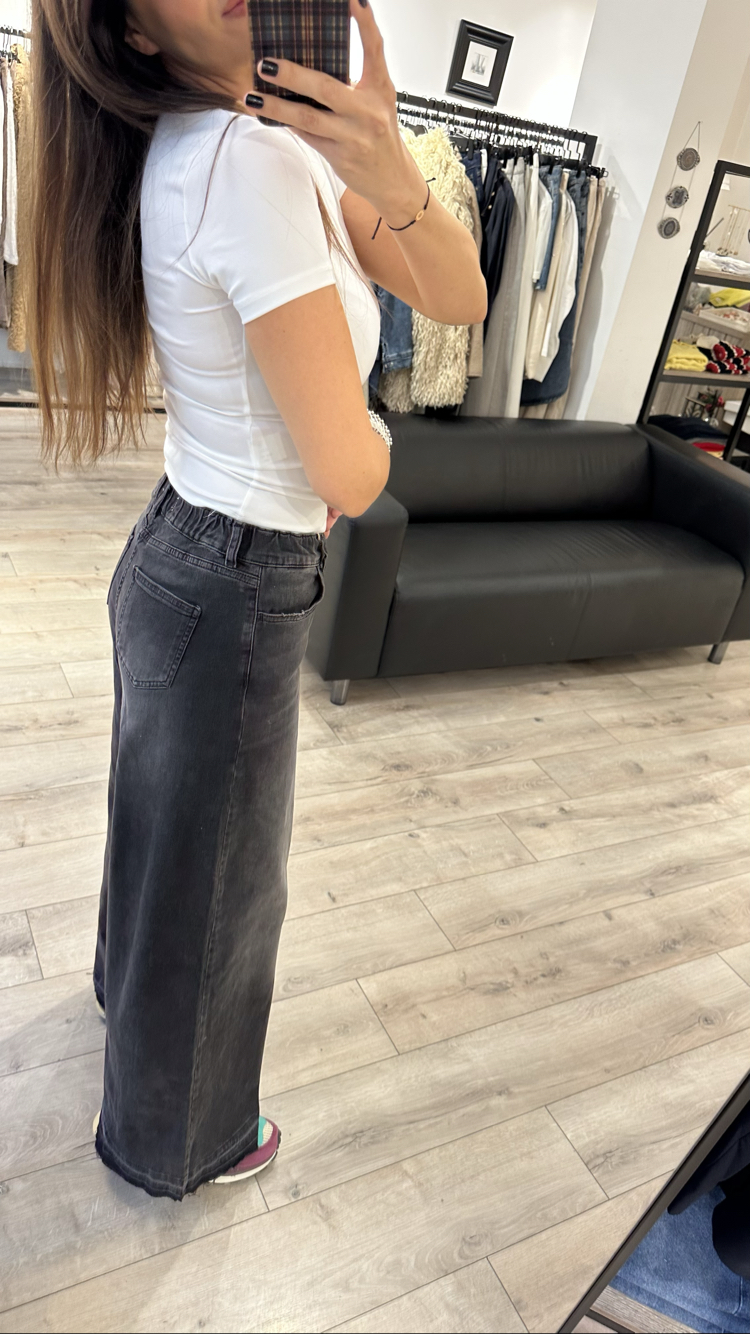 Arka Bel Lastikli Palazzo Denim