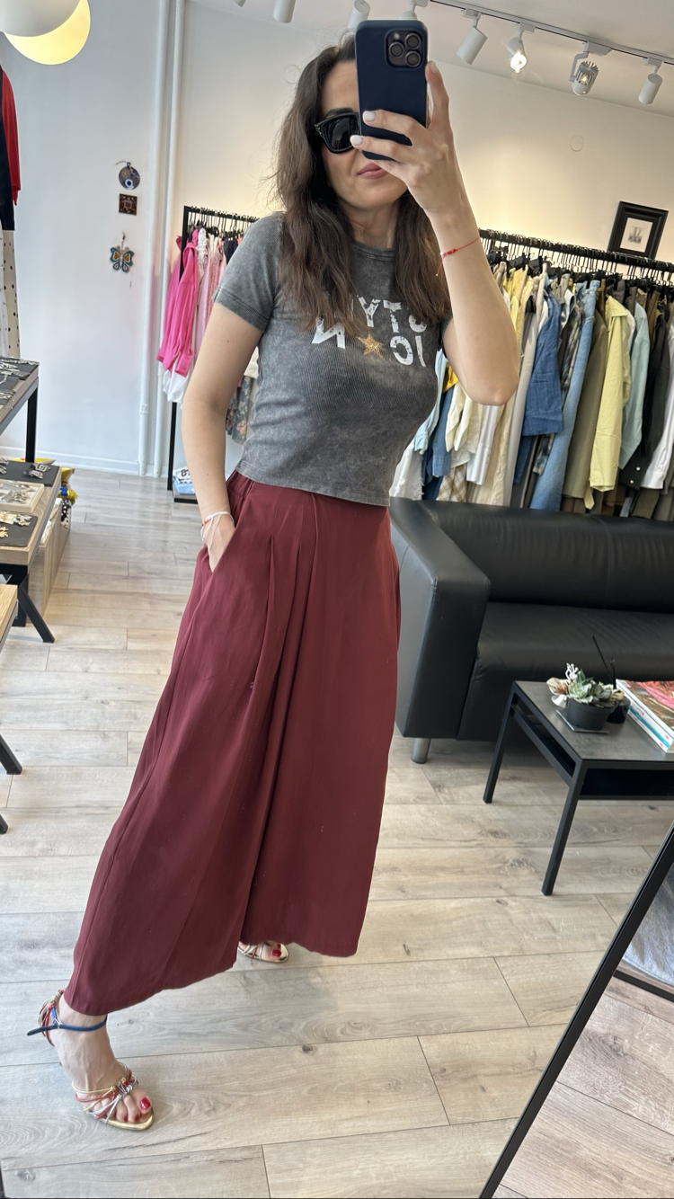 Bel Lastikli Bordo Pantolon