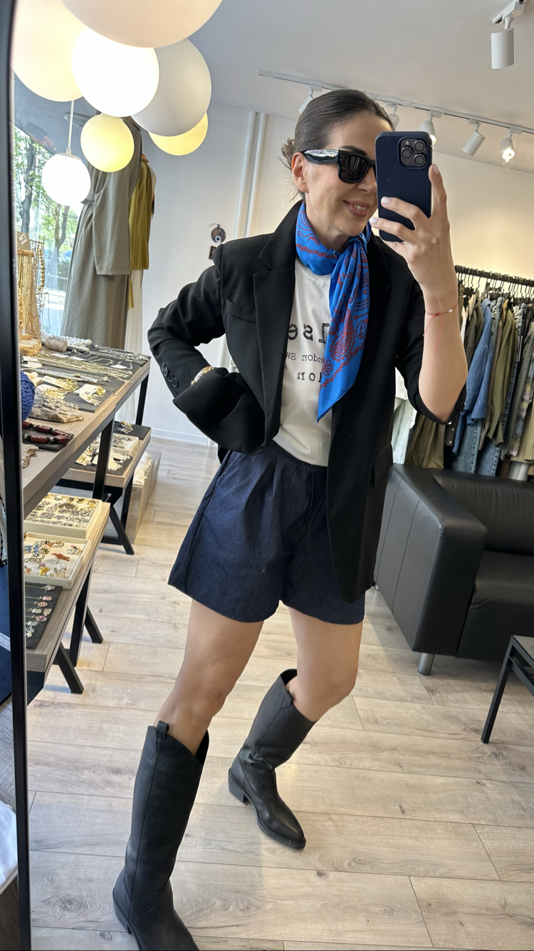 Bel Lastikli Denim Şort