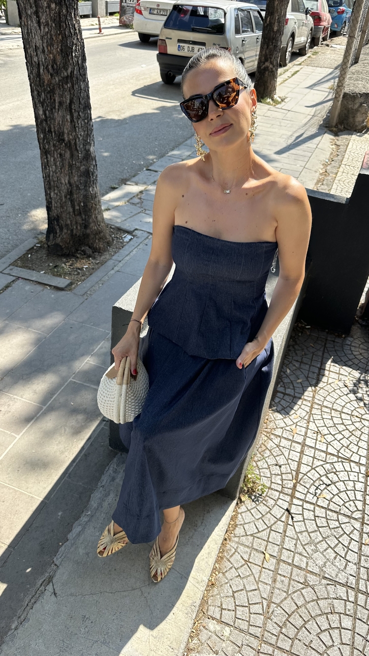 Likralı Denim Büstiyer