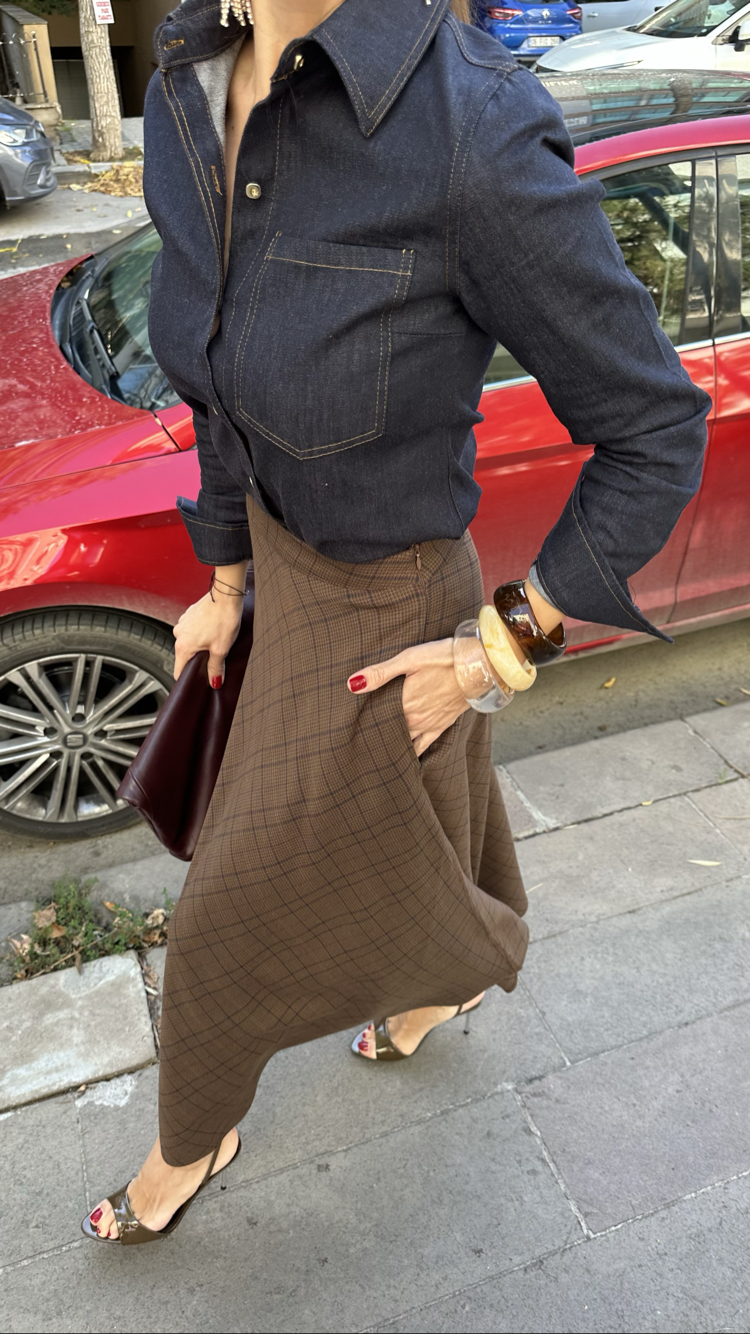 Likralı Slim Denim Gömlek