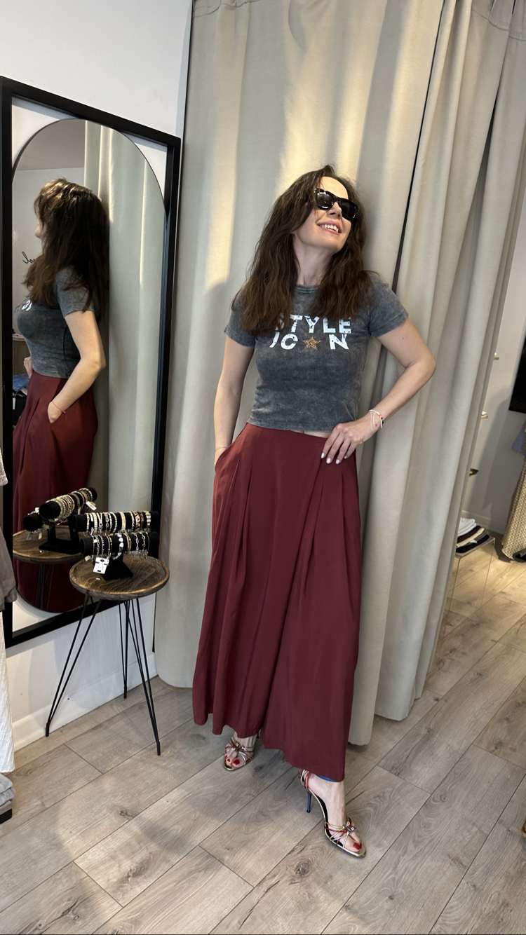 Bel Lastikli Bordo Pantolon