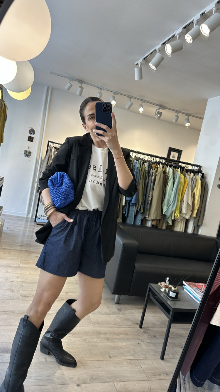 Bel Lastikli Denim Şort