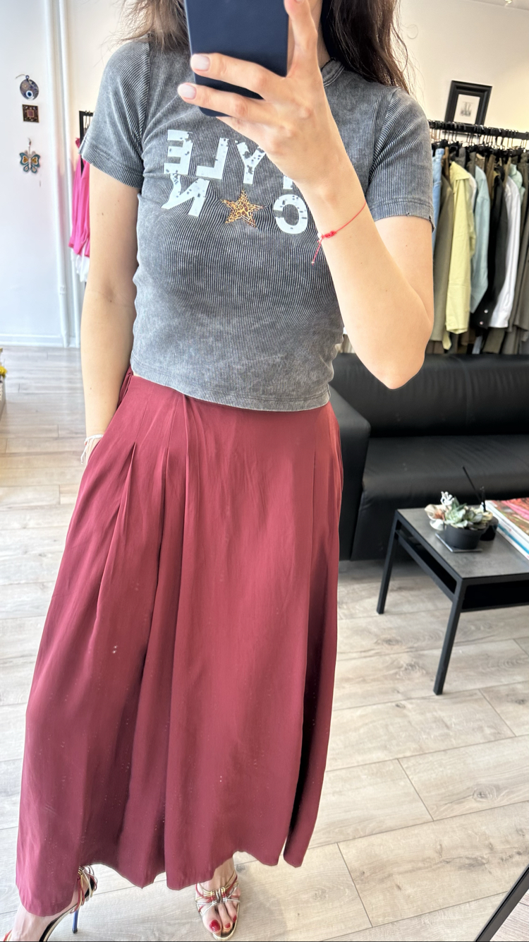 Bel Lastikli Bordo Pantolon
