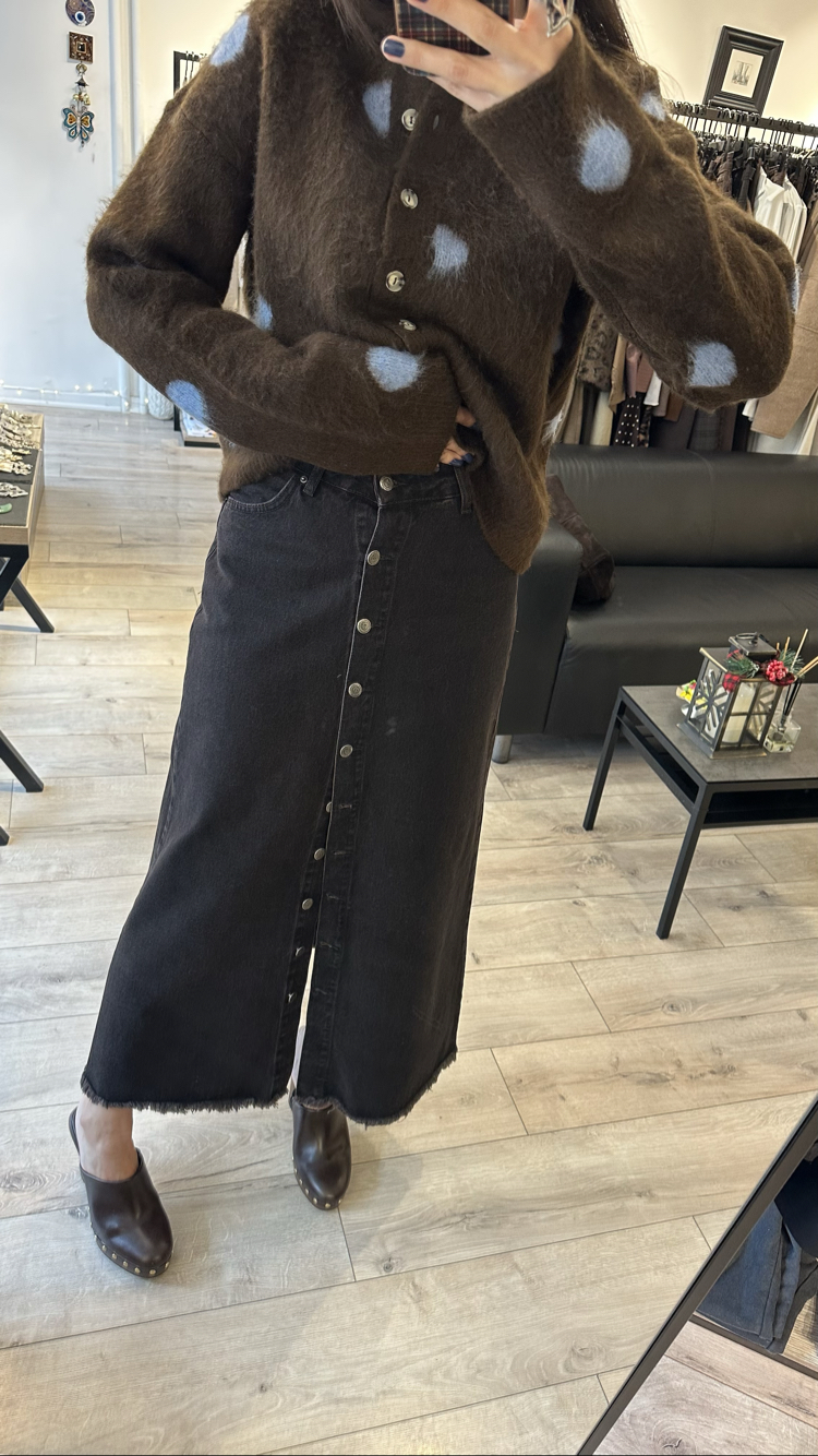 Koyu Kahve Dügmeli Denim Etek(kalıp boldur)