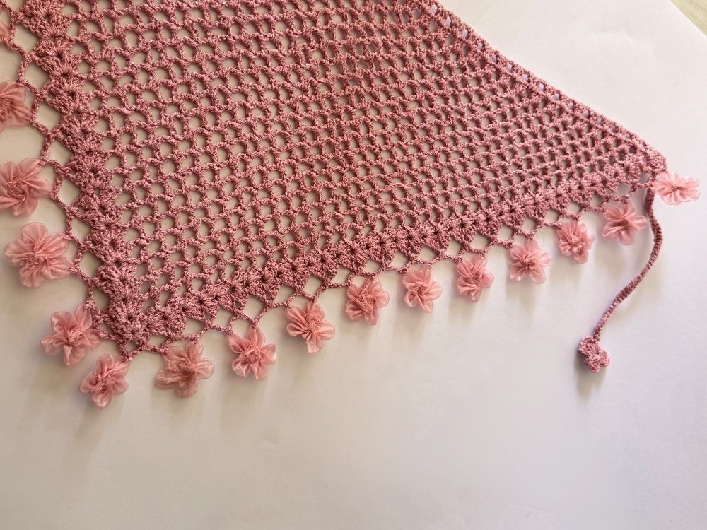 El Örgüsü Pudra Pembe Kadın Şal ve Bandana

